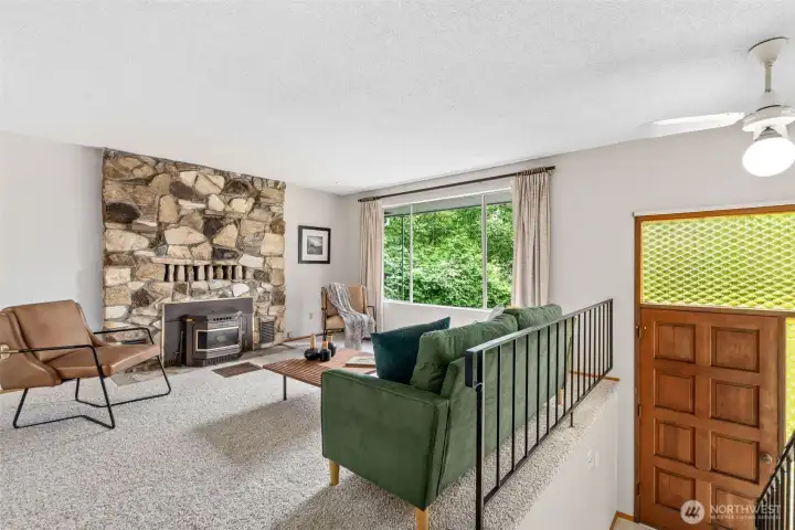 Gorgeous original stone fireplace.