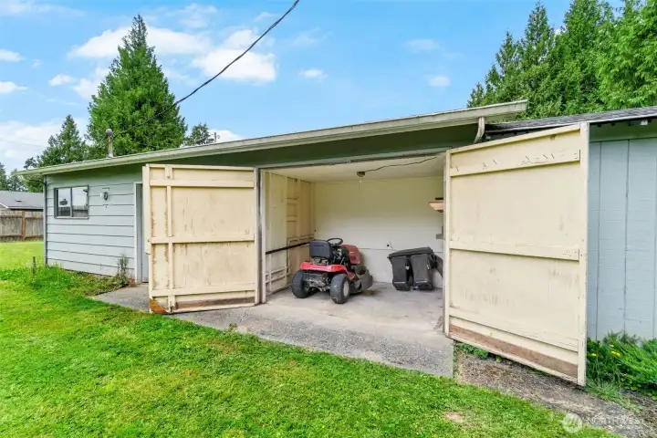Lawn equipment storage.