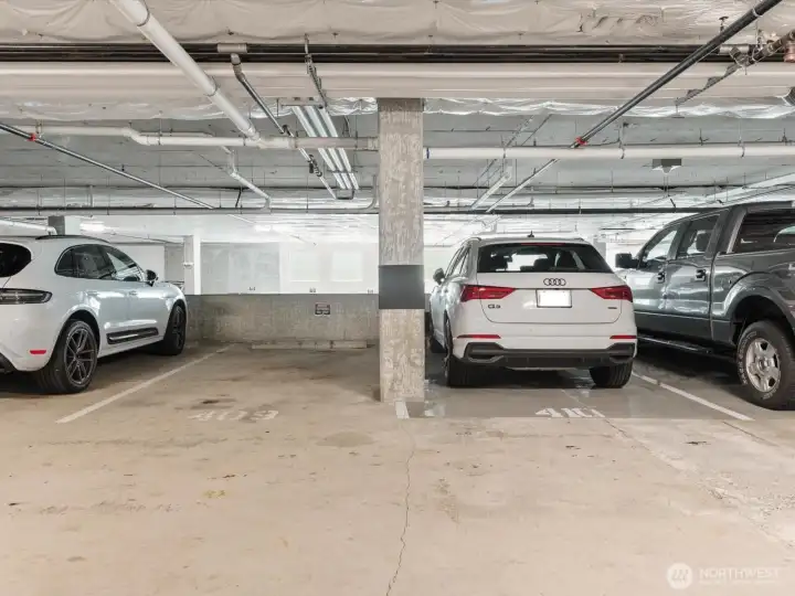Two dedicated parking spots within gated parking garage. Two dedicated parking spots within gated parking garage.
