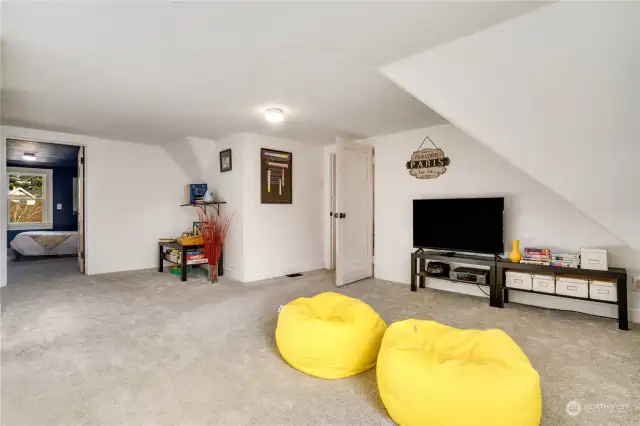 This open and spacious bonus room connects the two upstairs bedrooms. What a great place to relax, play games, or watch a movie. New carpet was installed just a few years ago!