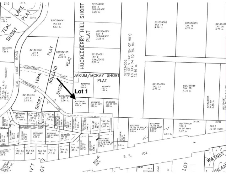 Lot 1  - first lot on the left side of Huckleberry Lane.