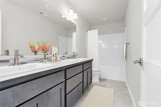 virtually staged upstairs hall bath