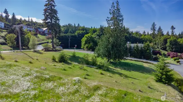 A good new of lot 5 in Sunrise Cove, Port Ludlow, looking North. There is an HOA for 19 lots. Boats, trailers, RV's and such are not allowed on the property. View restrictions are in place to preserve your view.  Lovely community of Craftsman style homes.