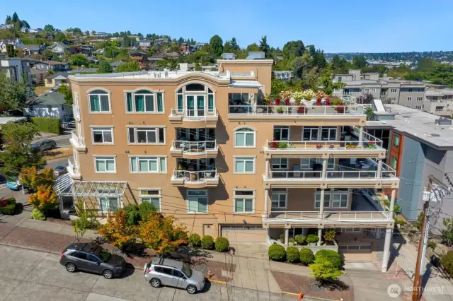 Tastefully updated two-bedroom two-bath residence offers a desirable open floor plan, wood flooring throughout, fresh paint, gas fireplace and enjoys the solitude of being the only home on this floor.