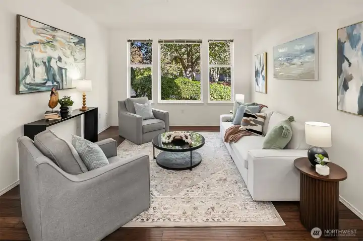 Plantings outside the windows give you privacy from the street.