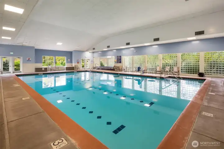The pool is light and bright with lovely views.