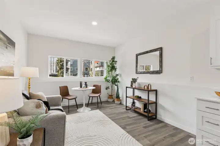 Comfortable downstairs living space providing separation from the upper level, well suited for extended living arrangements or private guest use.