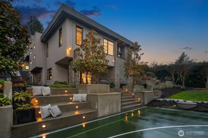 Spectators can watch the action from built-in graduated seating with integrated lighting.