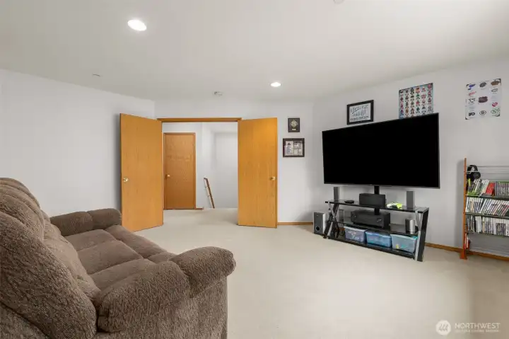 The 5th bedroom is at the top of the stairs. With French doors and a walk-in closet, it works great as a bedroom or a bonus room.