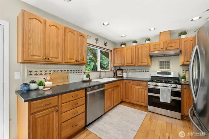 Updated kitchen with stainless steel appliances