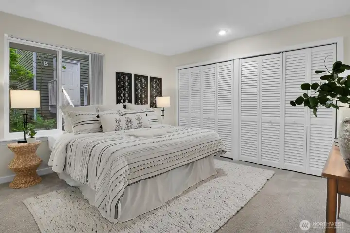 Double closets in primary suite.