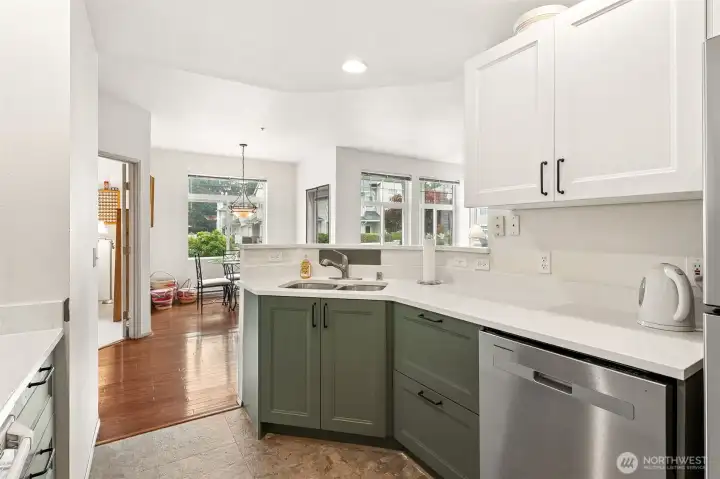 New kitchen with quartz countertops.