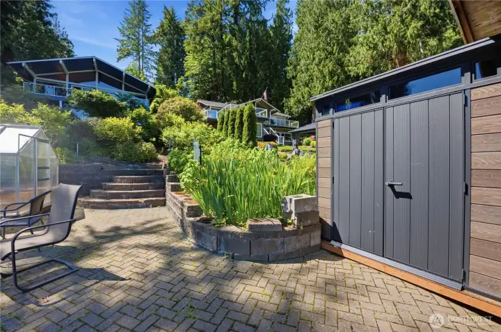 Patio and storage shed
