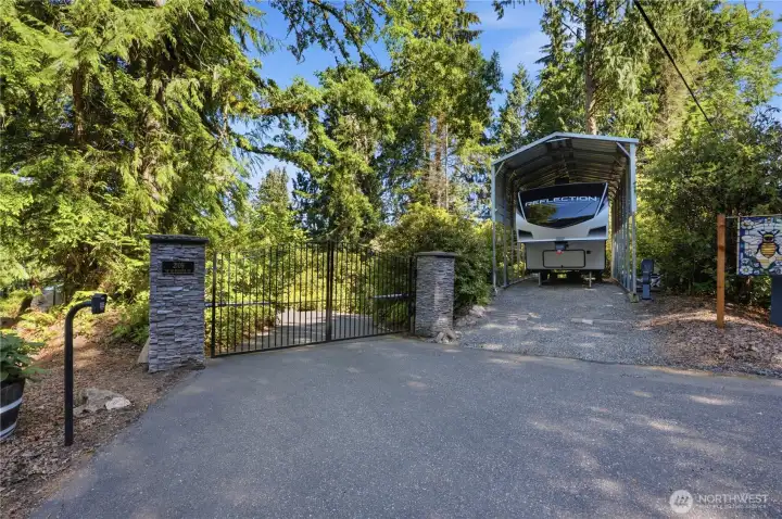 Gated entry and covered RV parking