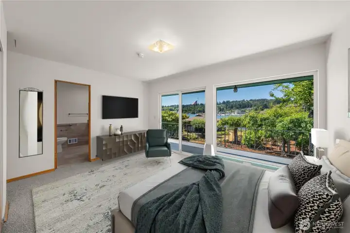 Primary ensuite with walkout to deck.