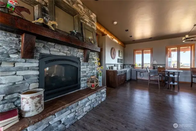 Cozy fireplace and sitting area at the owner's lodge