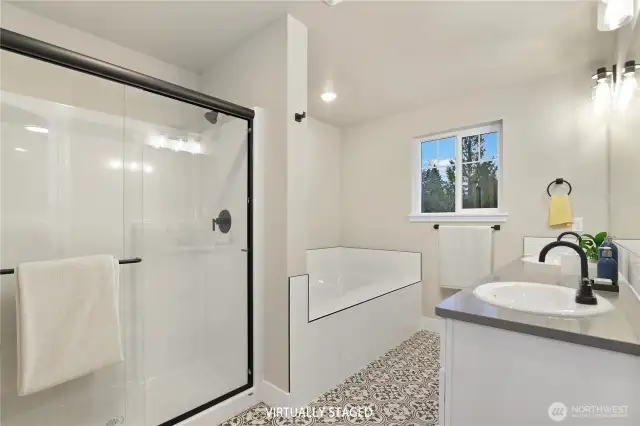 Digitally staged - primary bathroom