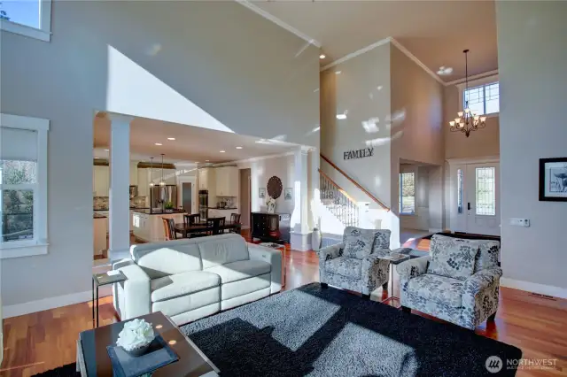 Great room opens to casual dining area and gourmet kitchen.
