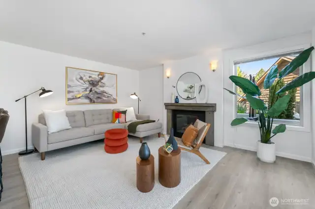 Living room with cozy gas fireplace.