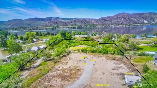 Aerial with labels of site ready for your seasonal recreational vehicles until you build your beautiful home