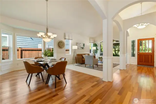 Dining space with a lot of open lights