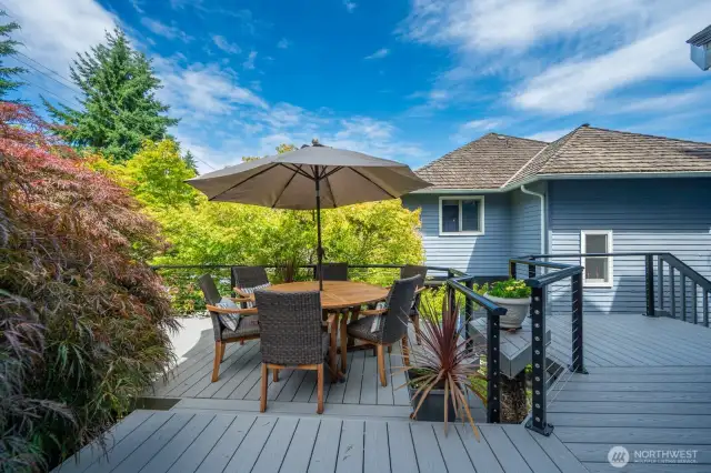 Deck for entertaining and dining just off the kitchen and family room.