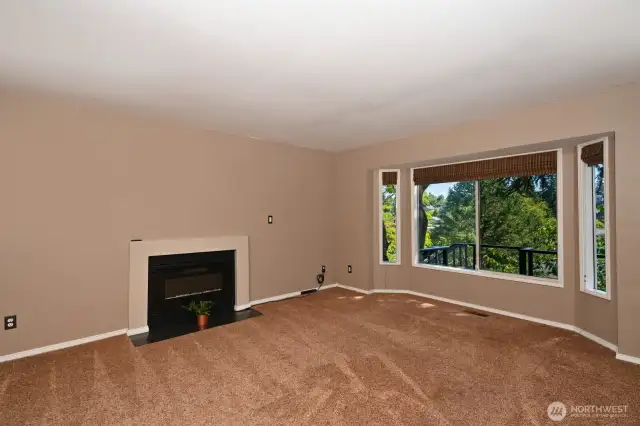 Large living room with fireplace.