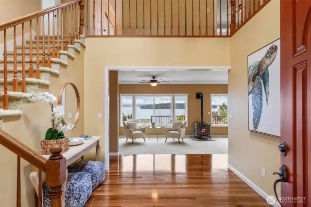 gorgeous entryway with Peruvian olive wood floors