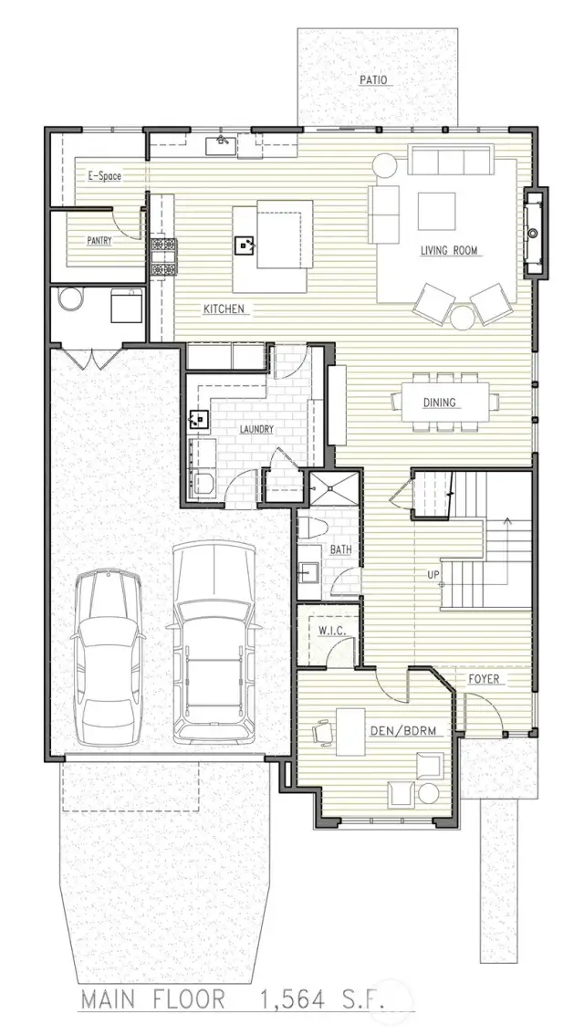 Sprawling Open Concept great room with dedicated dining space and kitchen/living open to greenbelt view deck. Extra large 2 car garage for added storage