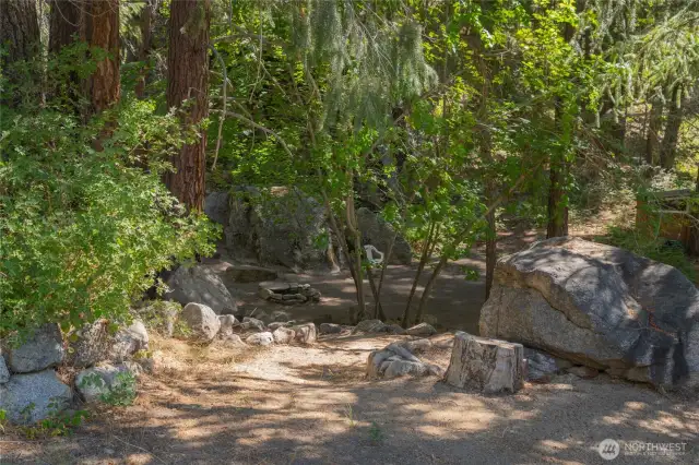 Perfect paths wind to the campfire area.