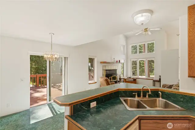 You won't mind doing dishes with this mountain view