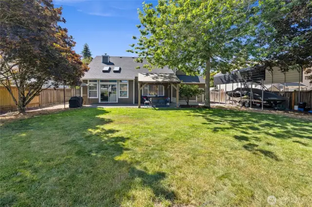 Mature trees provide for shade and privacy.