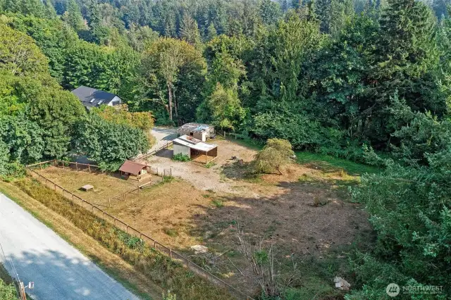 Horse pastures w/shelters.