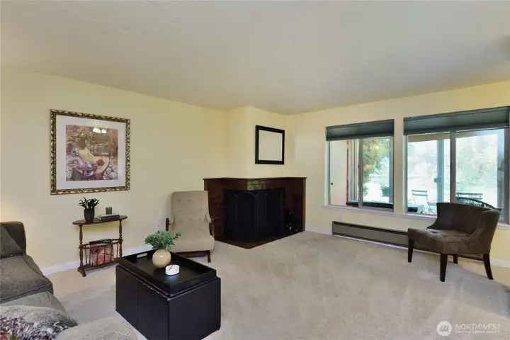 Large living room with fireplace
