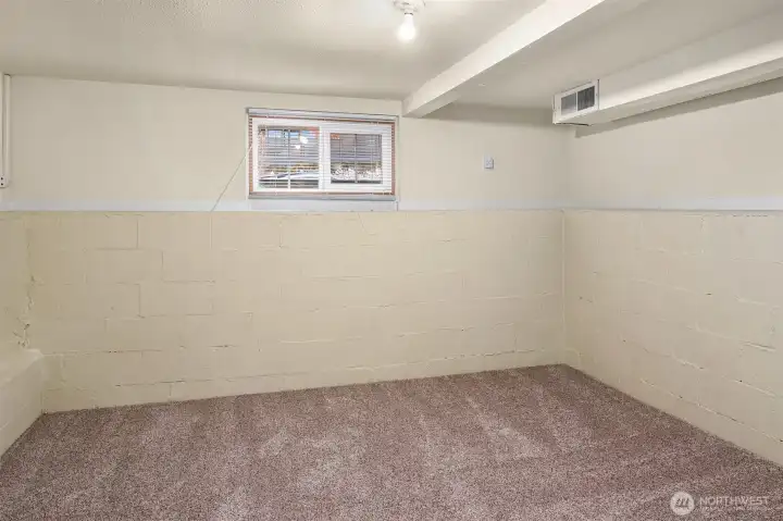 Basement room with a closet