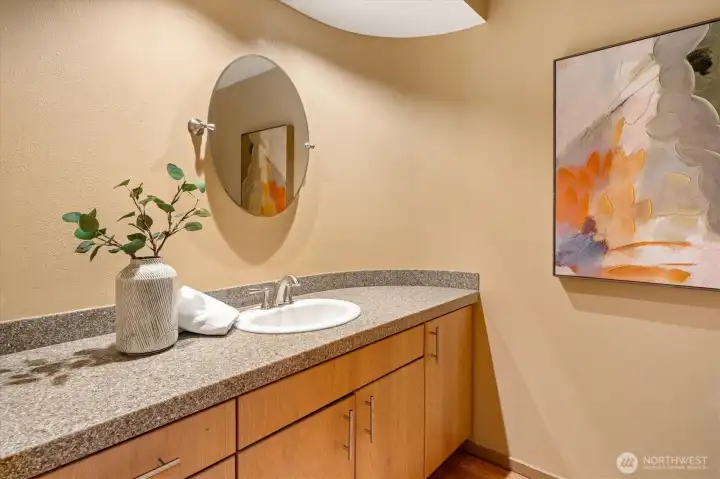 A guest powder room on the main floor.