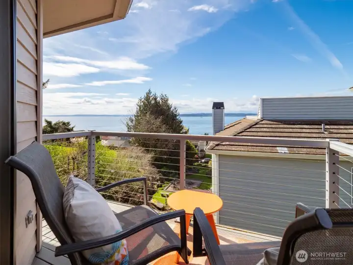 This deck overlooks a tranquil stream.