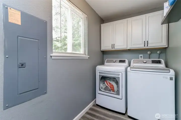 There is a newer electric panel in the mud room. Notice the overhead storage cabinets in the laundry area. There is a newer electric panel in the mud room. Notice the overhead storage cabinets in the laundry area.