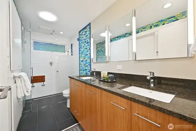 It connects directly to the bath, which has heated floors.