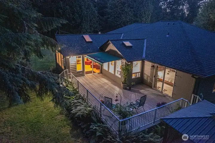 Evening aerial shoot of the back of house