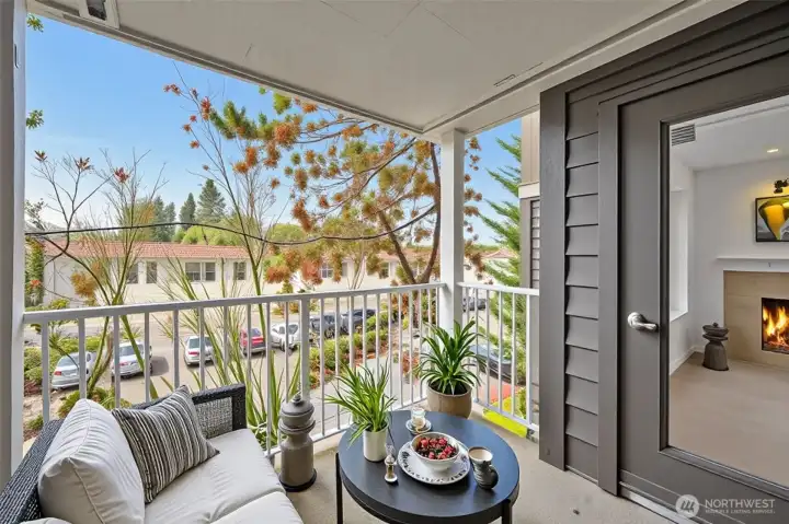 Private Balcony is cozy and quiet.  Generous storage closet to keep your belongings near you at all times.