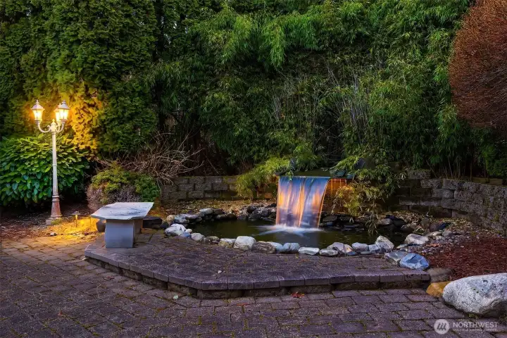 A wonderful ambiance is created with the waterfall , especially when it is lighted at night.