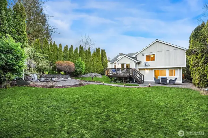 Very well maintained, the large back spaces feature a tranquil koi pond and waterfall.