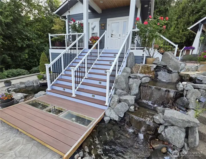 Amazing Waterfall with walk through water steps. Feels just like a resort.