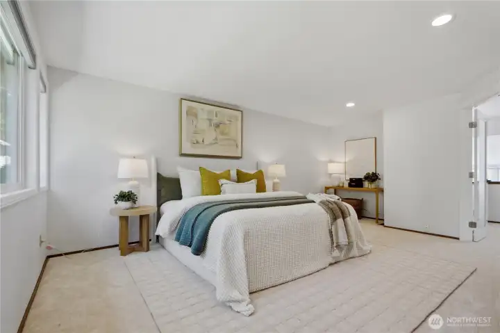 Spacious primary suite with french door and its own office or sitting area retreat. Spacious primary suite with french door and its own office or sitting area retreat.