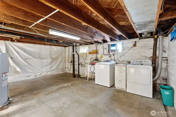 Unfinished Basement with laundry area