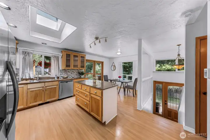 Skylight brings additional natural light into the kitchen.