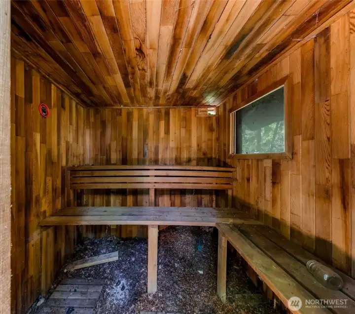 Detached sauna ready for restoration or repurposing.