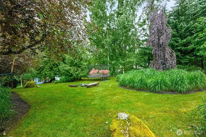 Yes, there is room for a trampoline and a lovely grassy area for the kids to play. Yes, there is room for a trampoline and a lovely grassy area for the kids to play.