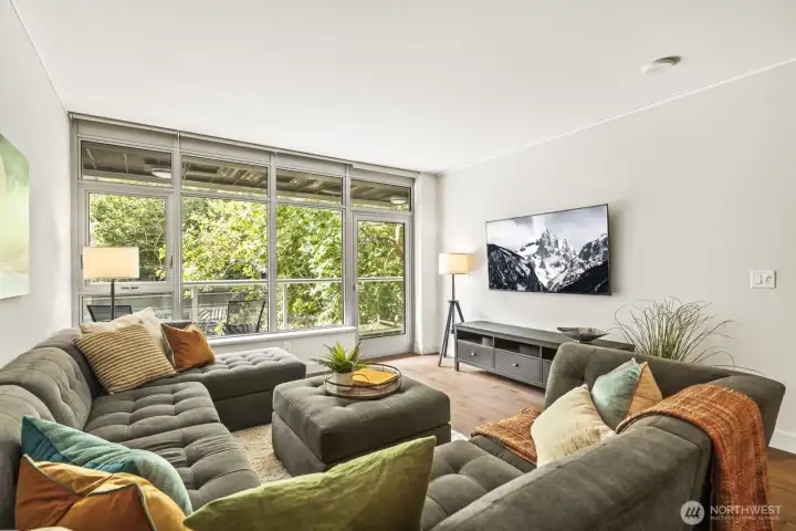 Enjoy year-round comfort with central air conditioning and remote-controlled solar shades.